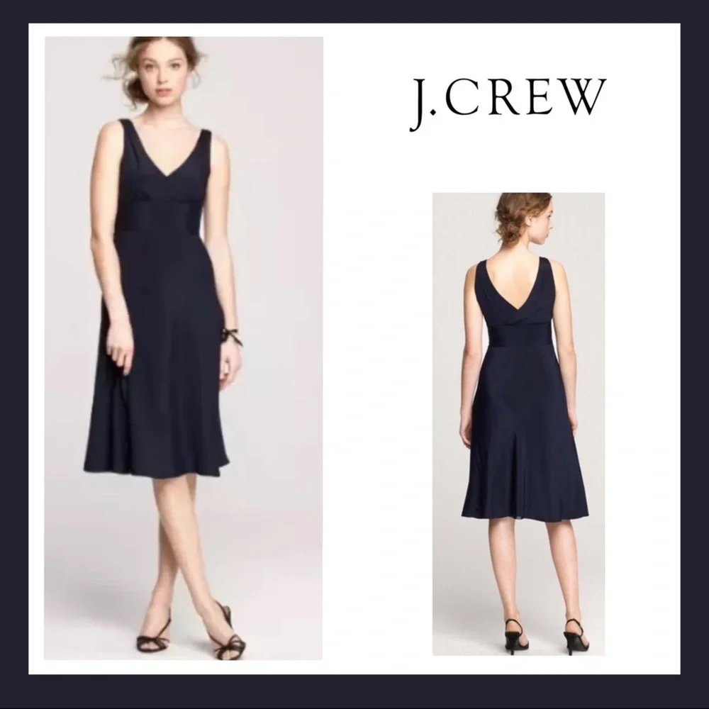 J. Crew 100% Navy Silk Sophia Dress A-Line Sz 8